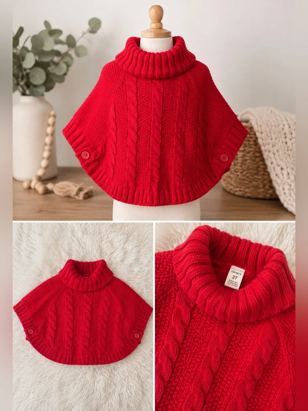 Carter's Red Cowl Neck Sweater with Cable Knit